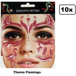 10x Face Art Glitter Sticker / Gezichts Tattoo Flamingo