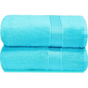 Katoenen set van 2 grote badhanddoeken, 100 x 150 cm, grote badhanddoeken, ultraabsorberend, compact, sneldrogend en licht, turquoise blauw