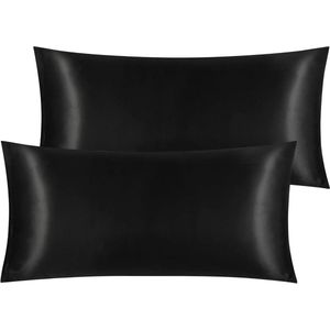 Provento - Set van 2 satijnen kussenslopen 40x80cm met ritssluiting - Zwart - Voor haar en huidverzorging