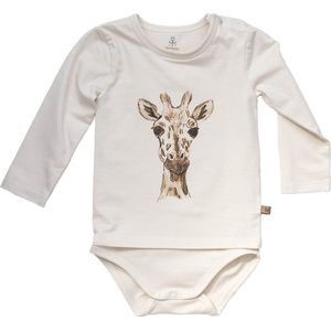 MXM Baby Romper Longsleeve- Off White- Print- giraffe- Katoen- Lange mouwen- drukknopen- Maat 62