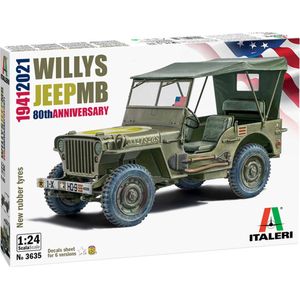 1:24 Italeri 3635 Willys Jeep MB 80th Anniversary 1941-2021 Plastic Modelbouwpakket