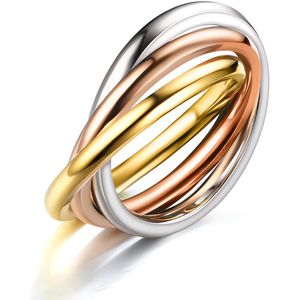 Aurélia Tricolor Dames Ring 3-in-1 – Rose, Zilver & Goudkleur – Ringmaat 6 (EU 52 / 16,7 mm) – Stijlvolle Vrouwen Sieraden