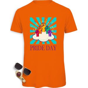 Pride Day mannen t-Shirt - Pride Day t Shirt heren - Pride Day Shirt met print opdruk - Maten: S M L XL XXL XXXL - tshirt kleuren: wit, zwart, oranje en fuchsia.
