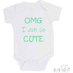 100% katoenen Romper ""OMG I am so CUTE"" Unisex Katoen Wit/mint Maat 56/62