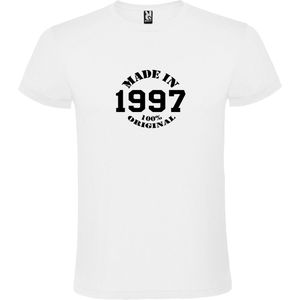 Wit T-Shirt met “Made in 1997 / 100% Original “ Afbeelding Zwart Size XS