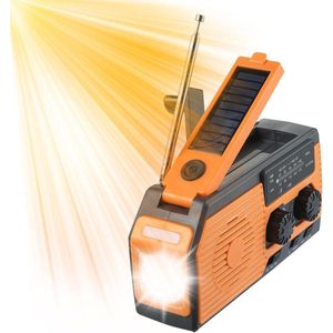 Noodradio met Zwengel en Zaklamp - 5000 mAh Weerradio voor Wandelen en Avontuurlijke Buitenactiviteiten