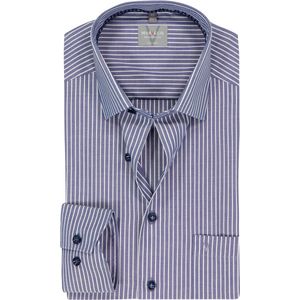 MARVELIS comfort fit overhemd - popeline - donkerblauw gestreept - Strijkvrij - Boordmaat: 40
