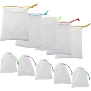 ByShane - 20 stuks zeepzakjes met trekkoord voor zeepresten - zeepnet - bubbelschuimnet - lichaamsverzorging met gekleurd trekkoord - badkamer parels - zeep spons - nettas