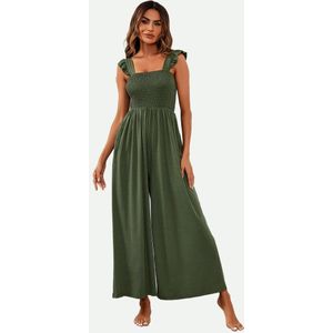 Jumpsuit met bandjes en ruches in olijfgroen