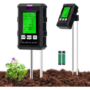 6-in-1 Bodemtester met LCD-display voor Planten - Vochtmeter, pH, Temperatuur, Lichtintensiteit, en Meer