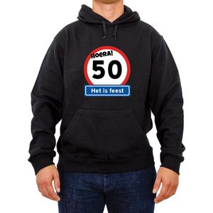 Trui Hoera 50 jaar |Fotofabriek Trui Hoera het is feest |Zwarte trui maat XL|Verjaardagscadeau| Unisex trui verjaardag (XL) Abraham/Sarah