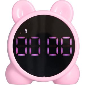 Digitale Wekker met Bluetooth-luidspreker en LED-scherm voor Kinderen - Oplaadbaar en Slim - Ondersteunt FM/Draadloze Muziek - Roze .