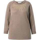 MIAMODA MIAMODA - Dames - Trui pailletten lange raglanmouw - Kameel - Maat 42+