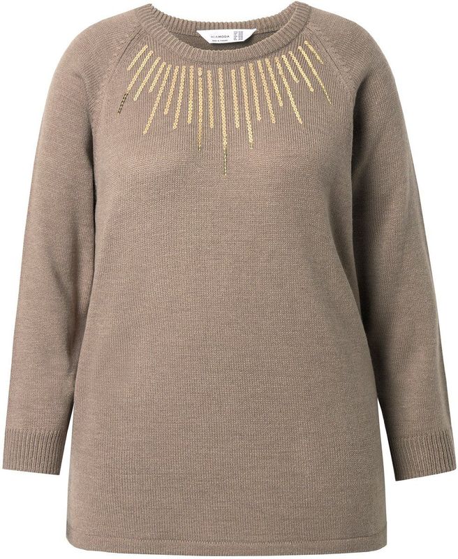 MIAMODA MIAMODA - Dames - Trui pailletten lange raglanmouw - Kameel - Maat 42+