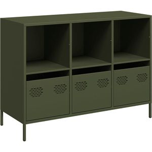 Stijlvol Dressoir Olijfgroen - Staal, 101,5x39x73,5 cm Dressoir - Vintage Dressoir - Houten Dressoir - Salontafel - Tv Tafel