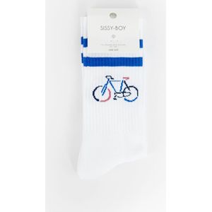 Sissy-Boy - Witte sportsokken met blauwe strepen en fiets