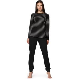 Bellivalini Dames Pyjama - Lange mouwen - Lange broek - Katoen - BLV-BLV50-166-PJ - Zwart Wit - M