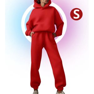 Livano Joggingpak Dames - Huispak - Trainingspak - Volwassenen - Capuchon - Jogging Pak - Joggingspak - Rood - Maat S
