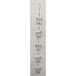 Deco hanger ""Vlinders"" met metalen ketting - Zilveren ketting + bruine vlinders - lengte 108 cm - Woondecoratie - Woonaccessoires