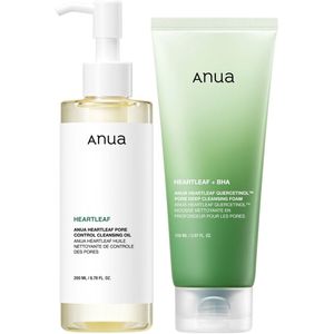 Anua Double Cleansing Duo Voordeelset Original 350ml: Heartleaf Quercetinol Pore Deep Cleansing Foam 150ml + Heartleaf Pore Control Cleansing Oil 200ml - Korean Skincare - Glass Skin - Acne - Gezichtsverzorging