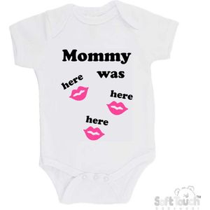 100% katoenen Romper ""Mommy was here here here"" Unisex Katoen Wit/zwart/roze Maat 62/68