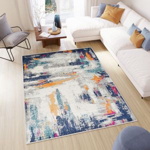 Tapiso Denver Vloerkleed Grijs Blauw Oranje Woonkamer Tapijt Maat- 120x170