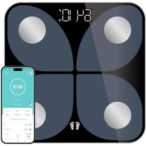 Weegschaal Personenweegschaal - Slimme Weegschaal met Lichaamsanalyse - Digitaal - Zwart