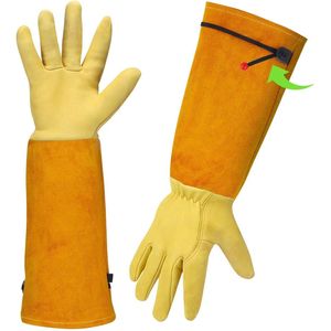 Rose Snoeien Doorn Proof Tuinhandschoenen - Geitenleer Lange Tuinhandschoenen - Onderarm Bescherming - Tuingeschenken voor Vrouwen & Mannen - Groot Geel