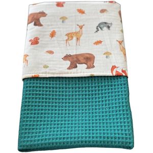 baby deken kinderwagen deken wieg deken petrol forest animal 60 x 90 cm