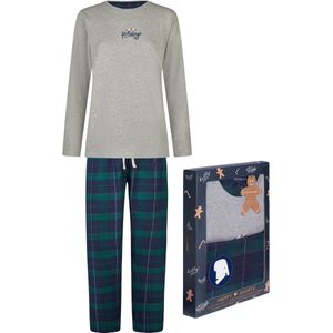 Happy Shorts - Dames Pyjama Set - Grijs/Groen - Flanel
