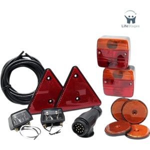 LifeStages - Aanhanger Verlichting Set - 12-Delig - Aanhangerverlichting Met 13-Polige Stekker - 5 Meter Kabel - Reflectoren En E-Markering - Voor Zichtbaarheid En Veiligheid In Het Verkeer