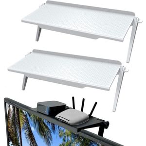 TVs Screen Top Storage Shelfs 2 stuks - Adjustable Monitors Storage Rack - Computer Desktop Display Stand - TVs Routers Storage Rack - Wit,Large Size