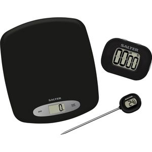 Salter 3 stuk Set kookaccessoires - digitale keukenweegschaal van 5 kg - thermometer voor direct lezen - timer voor aftellen