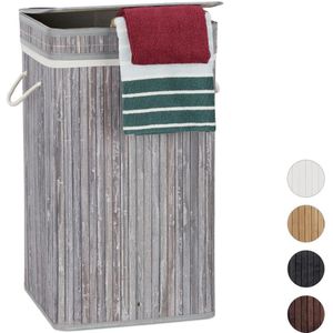 Relaxdays wasmand bamboe - wasbox opvouwbaar - 70 liter - vierkant - 63 x 36 x 36 cm - grijs