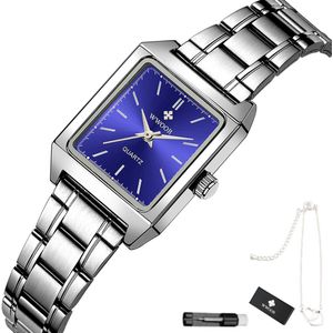 WWOOR - Horloge Dames - Cadeau voor Vrouw - 30 mm - Zilver Blauw
