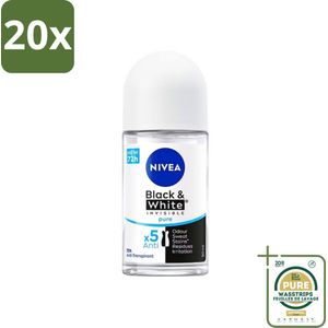 20 x Nivea - Deodorant - Roller - Black & White Invisible Pure - 50 ml - Grootverpakking - Anti-transpirant - Deodorant Roller - 48 Uur Bescherming - Witte Strepen Voorkomen - Gele Vlekken Voorkomen