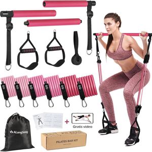 Duurzame pilates set voor vrouwen - Pilatus bar, Pilates Stick met 6 weerstandsbanden, Stalen Pilates Stick voor Full Body Training - Thuis Fitness Apparatuur voor Vrouwen - All-in-one bodybuilding elastische kit