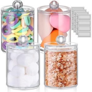 Wattenschijfjeshouder dispenser - 10 oz 12 oz acryl apotheker pot badkamer containers - Qtip organizer voor make-up - 4-pack WACAR