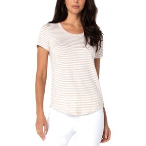 LIVERPOOL JEANS COMPANY Scoop Neck Short Sleeve Knit Tee Khaki & White Stripe | Khaki & White Stripe