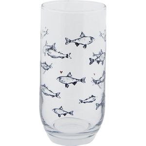 Clayre & Eef Waterglas Ø 7x14 cm / 380 ml Transparant Glas Vissen Longdrinkglas