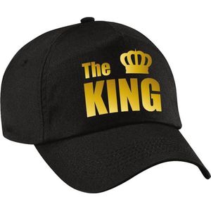 The King pet / cap zwart met goudkleurige letters en kroon voor heren - Koningsdag - verkleedpet / feestpet