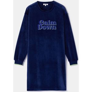 Woody slaapkleed meisjes/dames velours - donkerblauw - 'Calm down' - 252-10-YDE-V/897 - maat XL