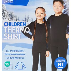 Thermoshirt maat 134/140 zwart - thermo shirt voor kinderen unisex