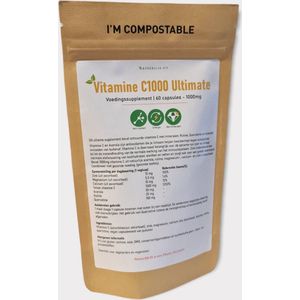 Vitamine C 1000 Ultimate 60 capsules | Voedingssupplement | Plasticvrij | Vegan | Nederlands product | Therapeutische kwaliteit | vrij van toevoegingen | puur natuurlijke ingrediënten