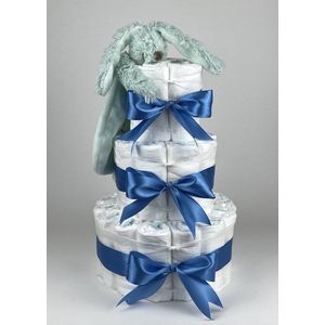 Chouette-Chouette | Luiertaart Jongen | Kraamcadeau | Geboorte Jongen | Babyshower | Tuttle Konijn Richie Lagoon - diep Blauw