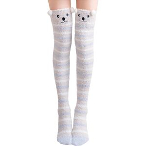 1 paar Grijze strepen - Koraalfluwelen kniekousen voor dames - wintersokken - kniehoog, comfortabel - warm en schattig - verdikt - warm en comfortabel - lange slaapsokken