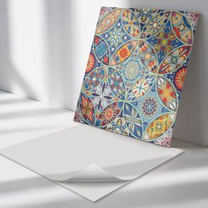 Wallfluent Vinyl Wandpaneel - Mozaïekpatronen in symmetrie Zelfklevende Wandbekleding - 50 cm x 50 cm - Blauw Vinyl Wandpaneel - 4 stuks - Vierkant Wandbekleding Vinyl - Patroon Wandpaneel - Wandpaneel PVC - Wandpaneel Keuken en Badkamer