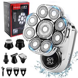 Upgrade 9D Hoofdscheerapparaat voor Heren - 6-in-1 Waterdichte Draadloze Scheerapparaat met LED Display