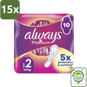 15 x Always Platinum - Maandverband - Maat 2 - Long - 10 Pads - Grootverpakking - Maandverband - Always Platinum - Langdurige Bescherming - Maandbloeding - Superabsorberend