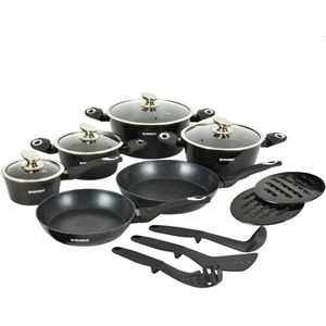 Herzberg HG-METBK15: 15-delige marmeren kookset - Zwart